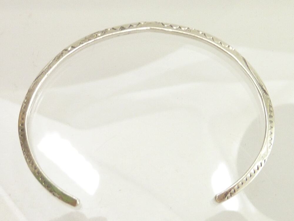 Vintage Navajo Sterling Silver Stamped Open Cuff Bracelet Bangle 2.5in Thin